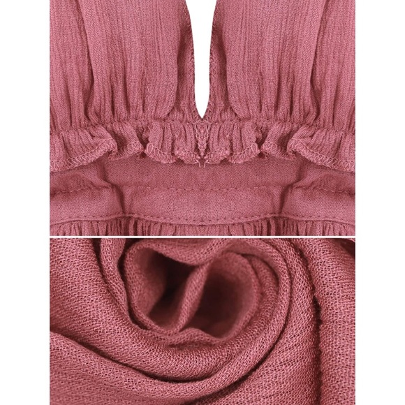 HPx2🥳✨NEW LISTING✨Women Halter Deep V Neck Sexy Patchwork Mini Dusty Rose Dress - Picture 4 of 7